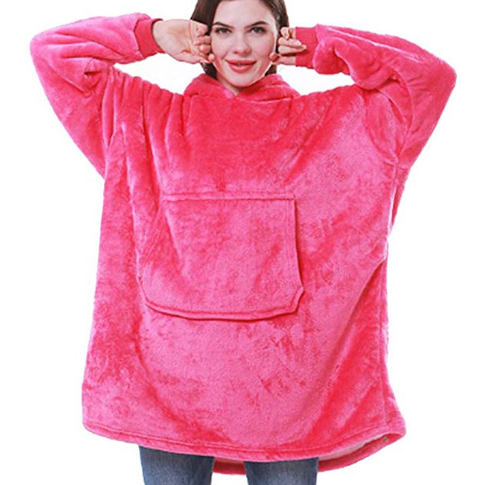 Übergroßen Hoodie Decke Mit Ärmeln Sweatshirt Plaid Winter Vlies Hoody Frauen Tasche Weibliche Mit Kapuze Schweiß Übergröße Femme: Rose rot