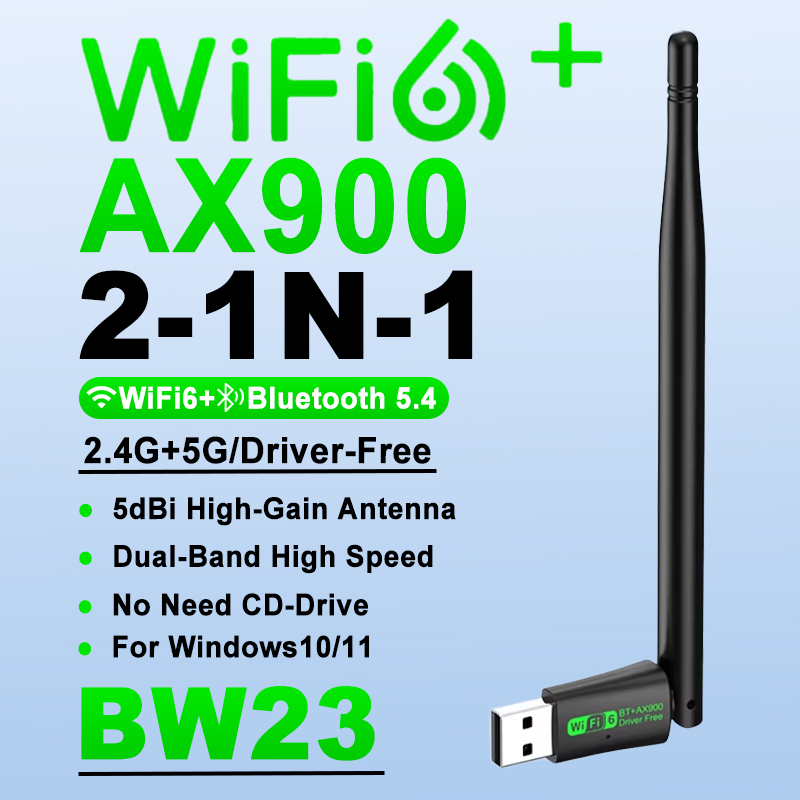 AX900 WiFi6 USB Adapter Bluetooth 5.4 Dual Band 2.4G&5GHz 2 in 1 Dongle Wireless Network Wlan Receiver For Win10/11 Driver Free: black