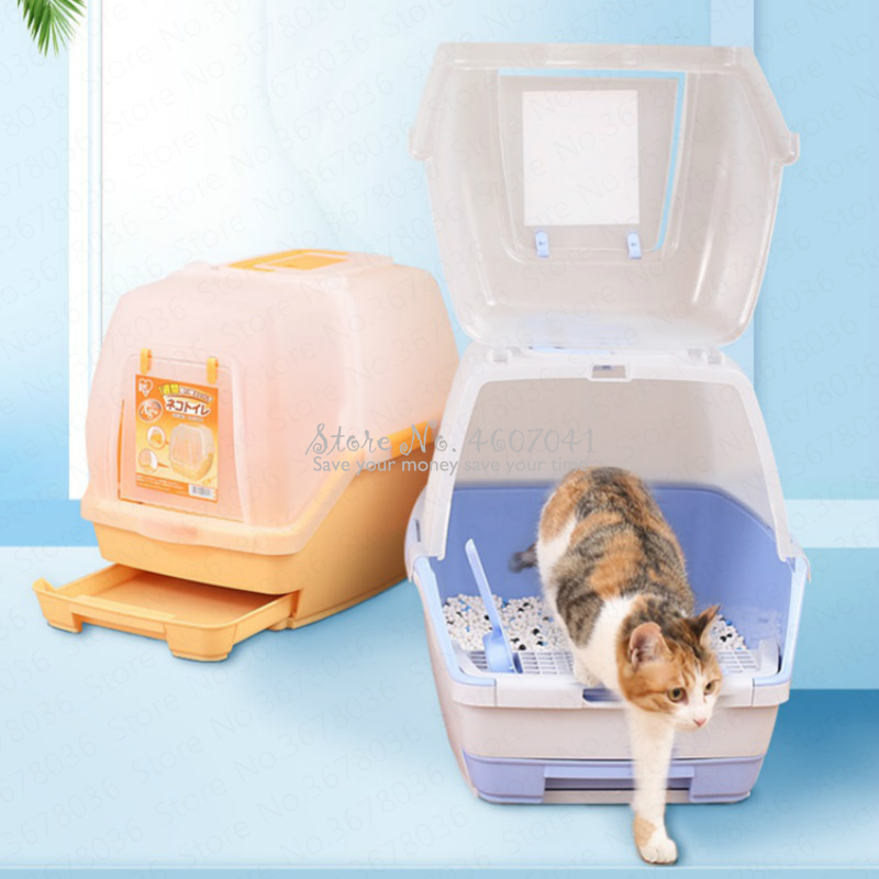 Caja grande de arena de doble capa para gatos, inodoro completamente cerrado con rejilla, nido para gatos, antisalpicaduras, suministros Extra para mascota grande
