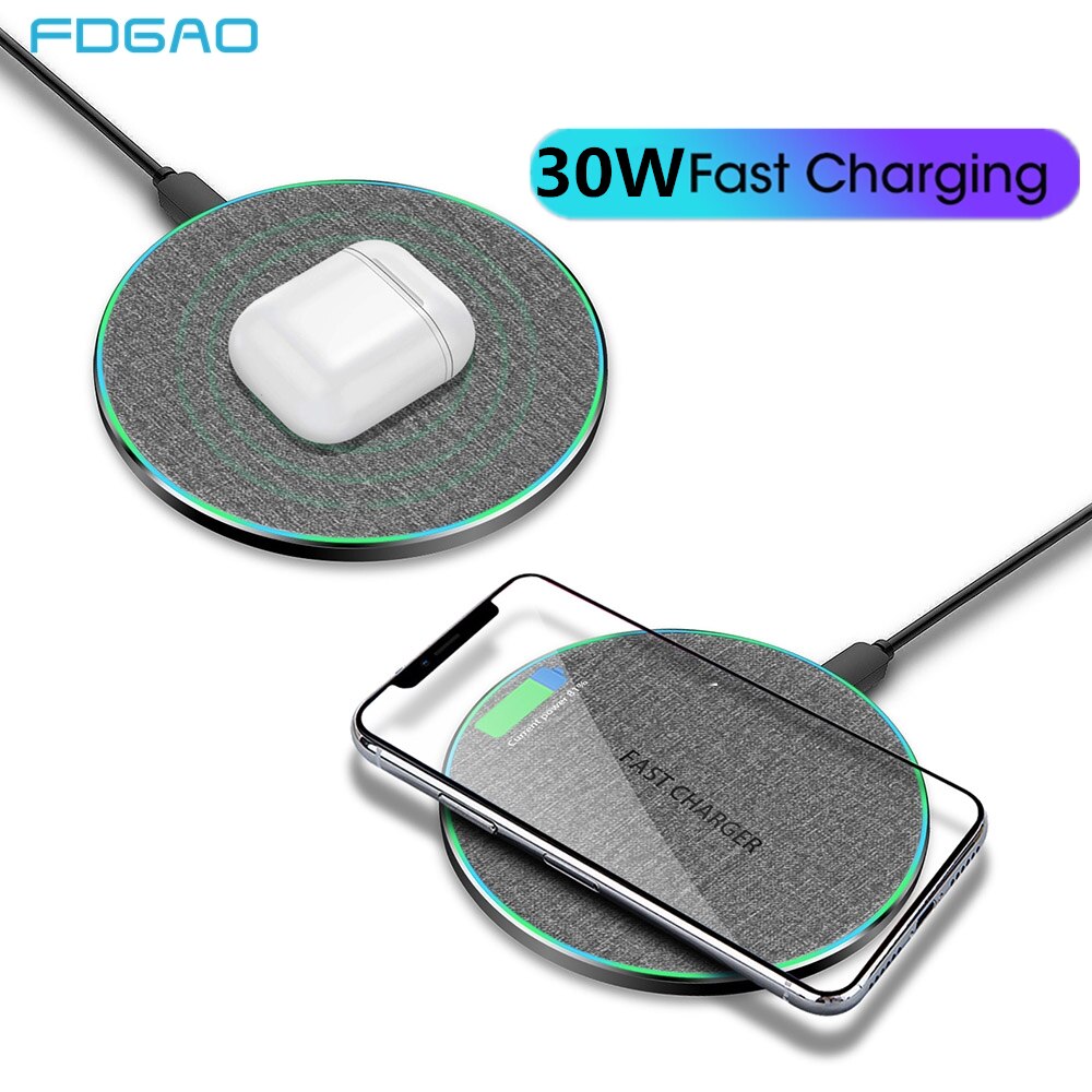 30W Qi Draadloze Oplader Dock Voor Samsung S20 S21 Note 10 20 Iphone 12 11 Xs Xr 8 Airpods pro Type C Inductie Snel Opladen Pad