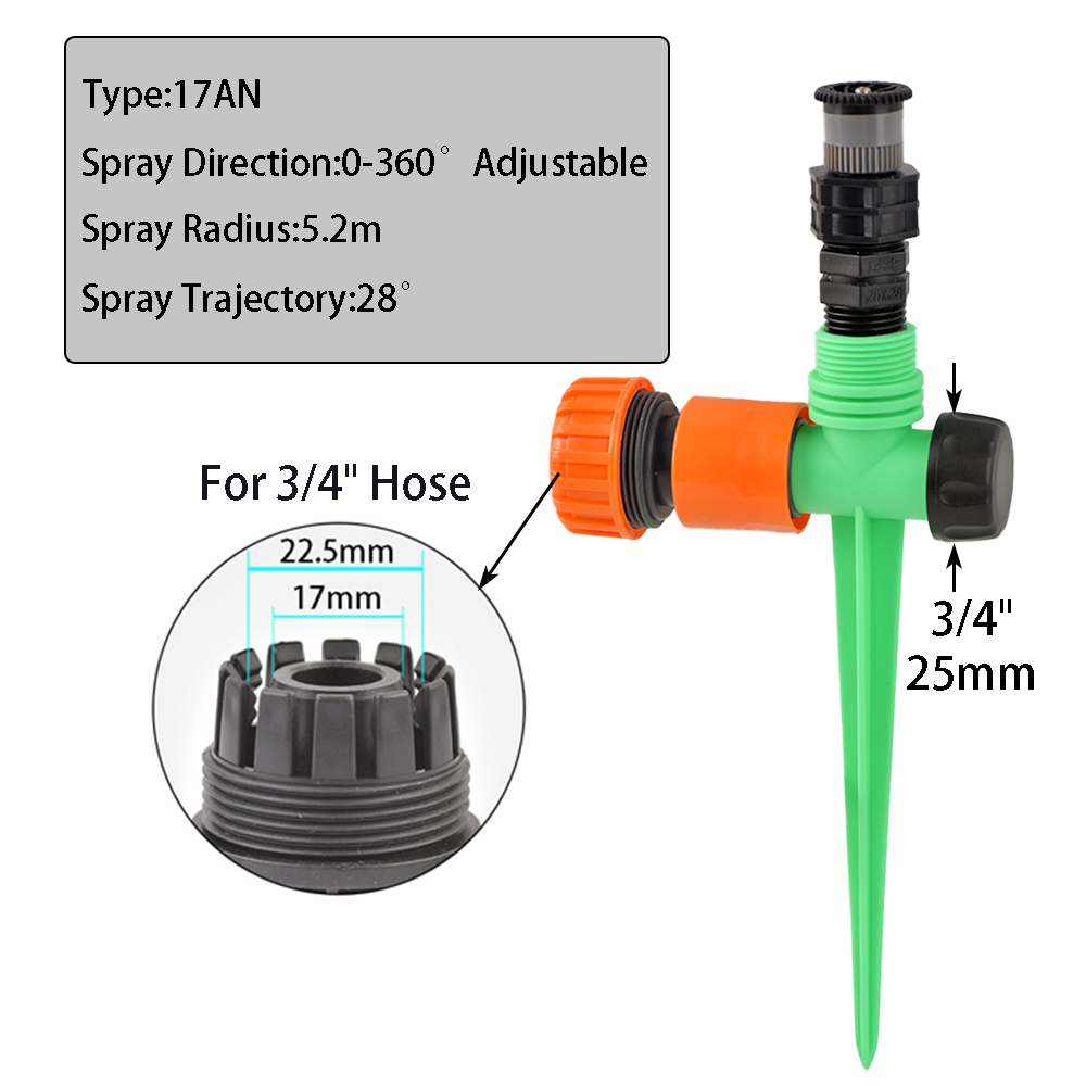 Tuinsproeier 0-360 ° Rotatie Irrigatie Bewateringssysteem Automatische Landbouw Gazon Boerderij Kas Plant Met Plastic Houder: green