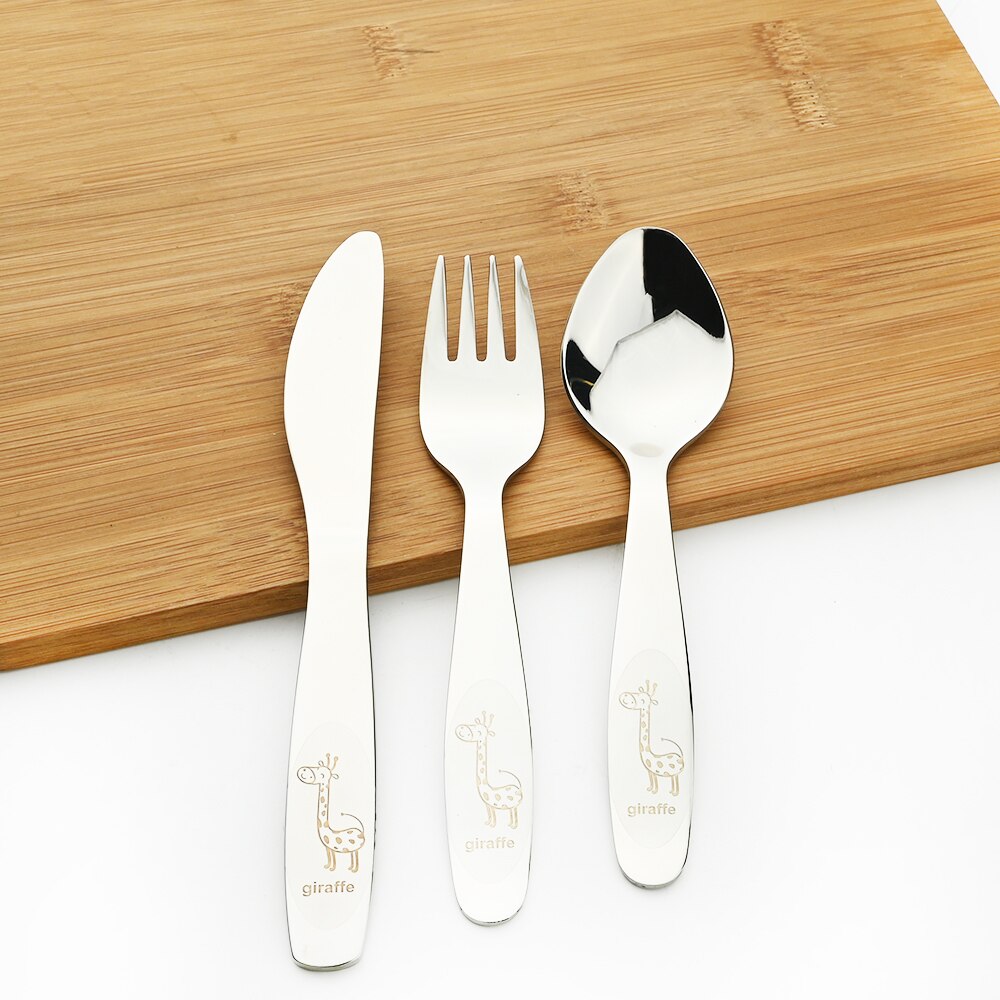 Cartoon Dinnerware 18/10 Stainless Steel Set Baby Dishes Dinner Spoons Fork Knife Baby Kids Learning Eating Children Tableware