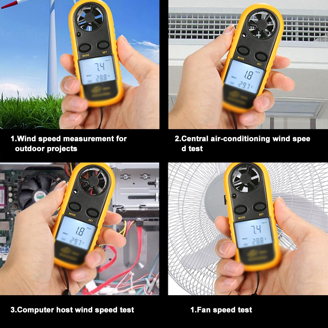 Anemometer Thermometer GM816 Wind Gauge Meter Windmeter 30 M/s Lcd Digitale Hand-Held Tool Met Thermometer