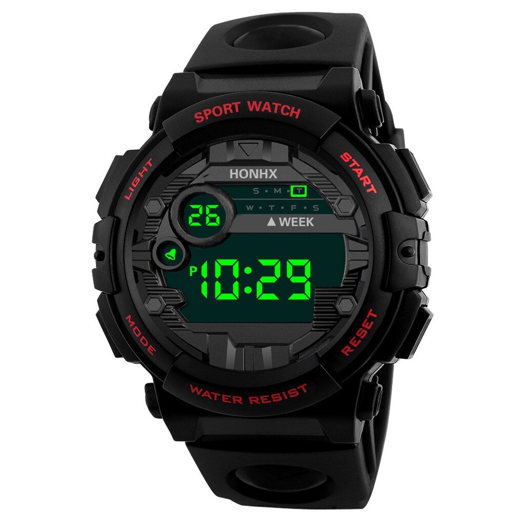 HONHX – montre électronique de luxe pour hommes, affichage numérique LED, Date Sport, pour l'extérieur: black and red