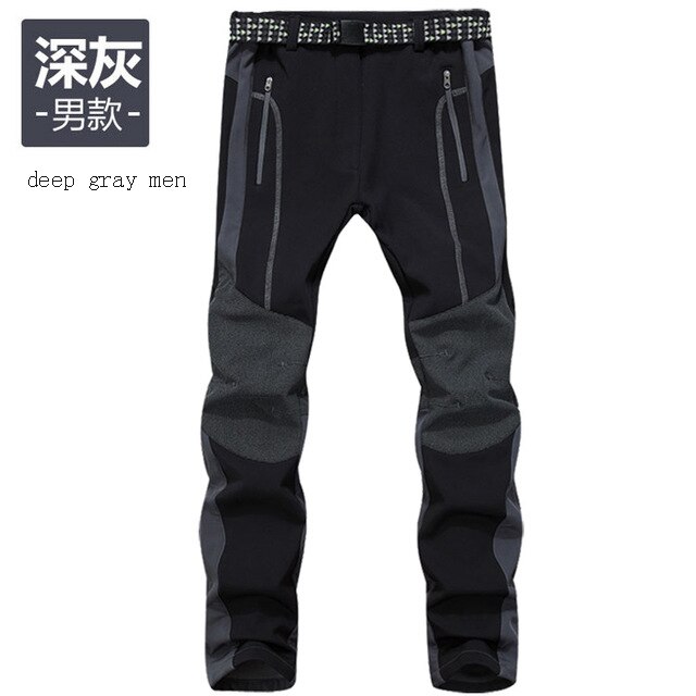 hiking pants men winter fleece waterproof outdoor trekking camping fishing Soft shell Trousers Camp Fish Climb: Gray / L