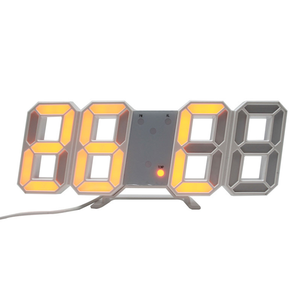 3D LED Wall Clock Modern Digital Alarm Clocks Date Temperature Display Table Desk Night Light Wall Clock for Home Kitchen Office: Orange