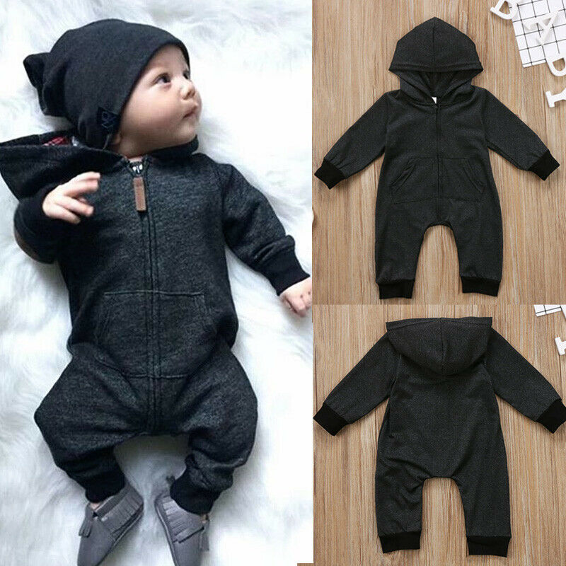 Neue Herbst Kleinkind Neugeborenen Baby Jungen Mädchen Grau Baumwolle Mit Kapuze Karosserie lang Ärmel Reißverschluss Solide Gesamt Kleidung Outfits