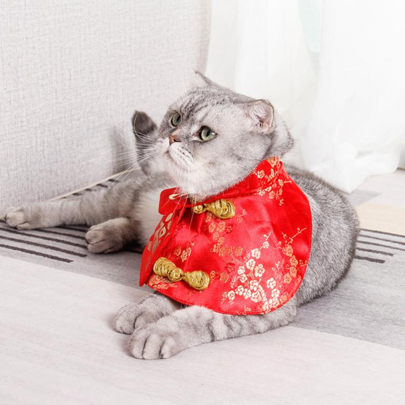 Pet Cat Dog Chinese Style Clothes Spring Festival Cape Neck Red Envelope Christmas Day Year Collar Bow Tie Costume Products