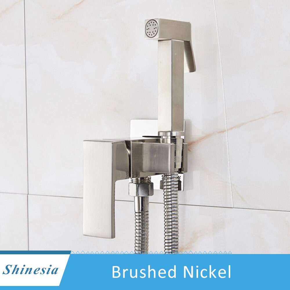 Shinesia Brass Shower Tap Bidet Faucet Washer Mixer Muslim Shower Ducha Higienica Cold&amp Water Mixer Crane Square Shower Spray: Brushed Nickel