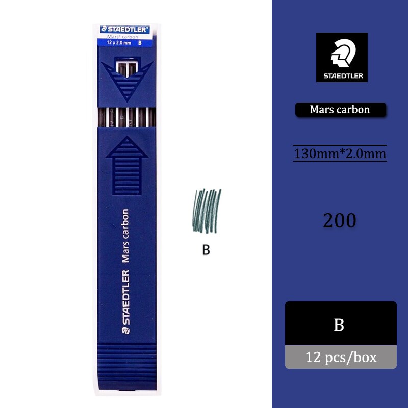 12 stk/æske tysk staedtler 200 teknik tegning automatisk blyant ledning 2mm ledning 4b-2h rød og blå: B