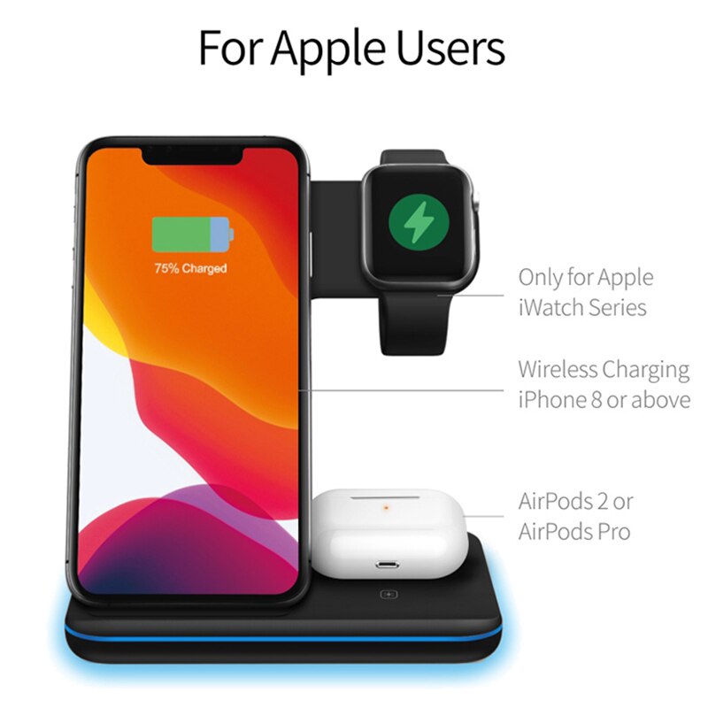 15w 3in1 qi carregador sem fio suporte para iphone 11 xs xr x 8 estação doca de carga rápida sem fio para apple watch 5 4 3 airpods pro 2