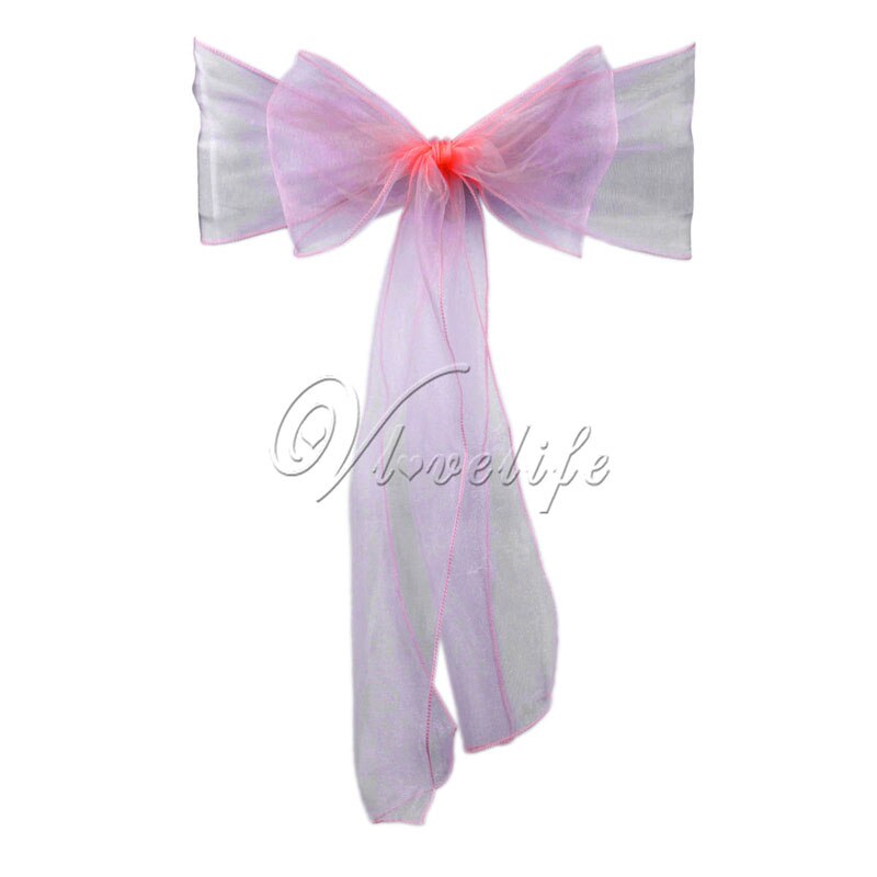 100pcs Chair Sashes Organza Chair Bows Wedding Party Supplies Christmas Valentines Decor Sheer Organza Fabric Chair Decoration: Baby Pink
