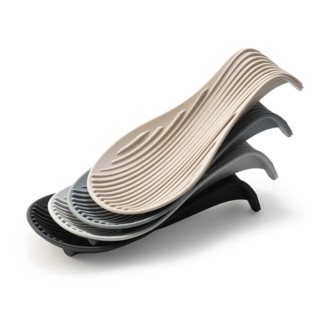 1/4Stck silikon isolierter Löffel Halfter hitze beständiger Tischset Löffel Halfter Besteck Regal Küchengeräte Tischset: Licht Grau