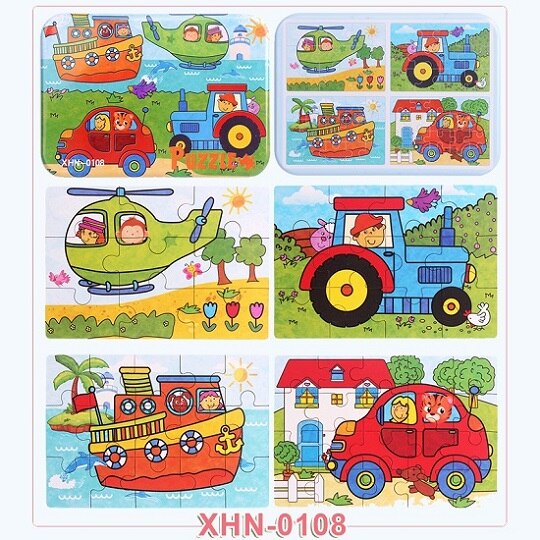 4 sztuk/pudło nowe cztery w jednym drewniane Puzzle zabawka dla dzieci zwierzęta/pojazd poznanie nauka zabawki edukacyjne dla dzieci MG-H01: XHN-0108