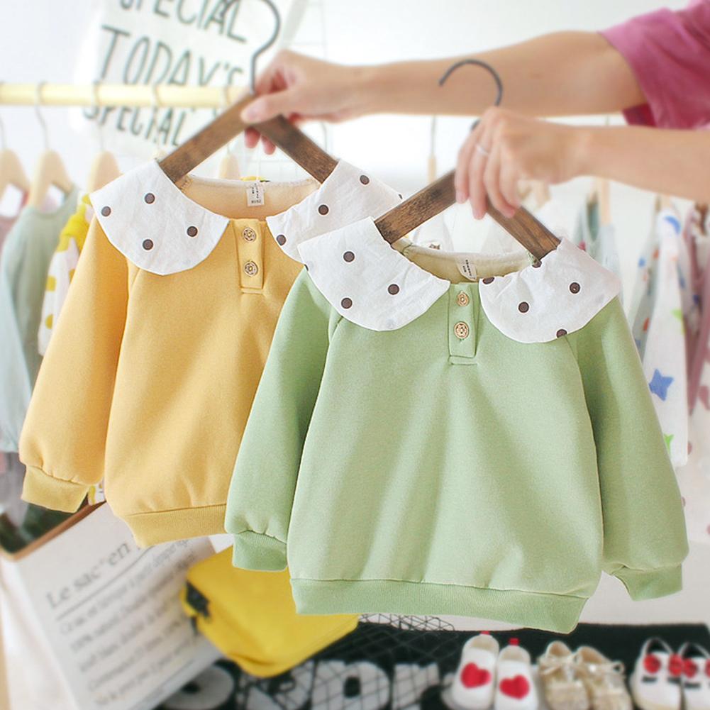 Baby flickor tröja klassisk delikat baby flickor långärmad lotus krage dot fleece varm vinter härlig tröja