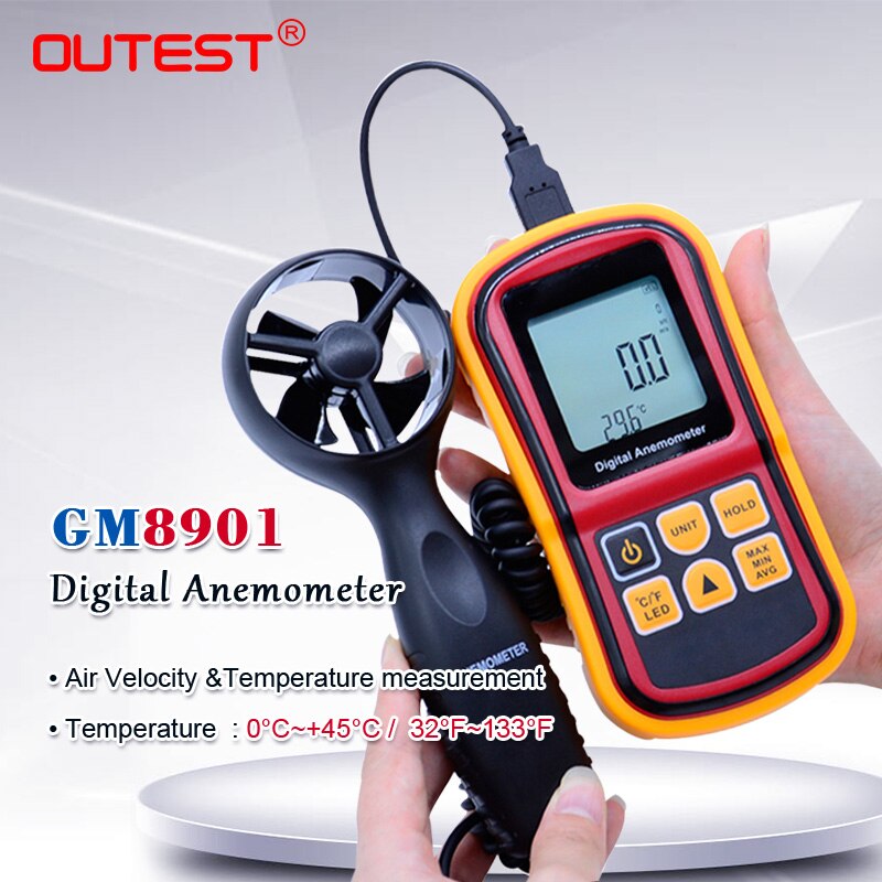 GM8901 0 ~ 45 m/s Hoge Nauwkeurigheid Anemometro Lcd-scherm Digitale Anemometer Wind Meter Luchtsnelheid Temperatuur Meter