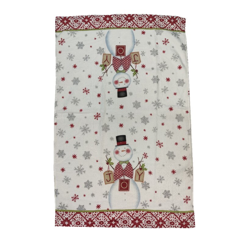 1Pc 41x65cm Christmas Snowman Santa Claus Tree Printed Cotton Kitchen Dishcloth Tea Towel Xmas Party: Style 1