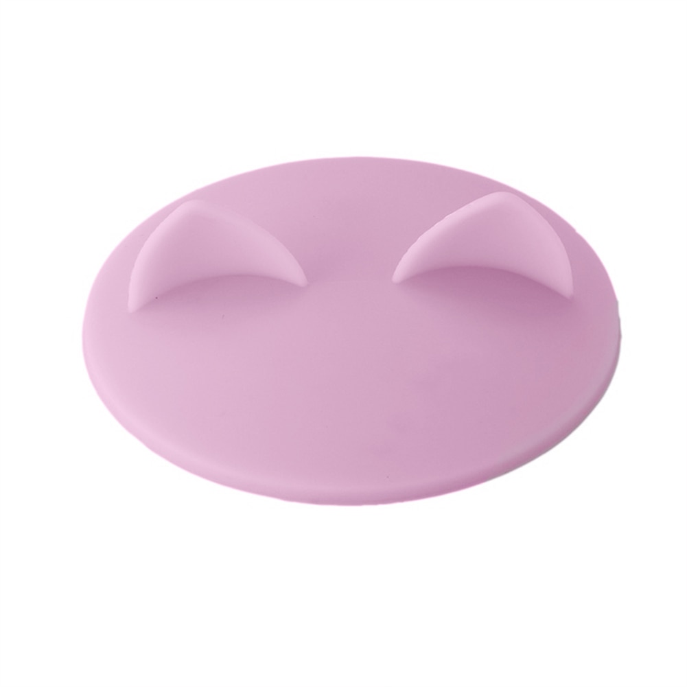 Food-grade Silicone Cat Ear Coffee Mug Glass Cup Cover Lid Cap: Pink