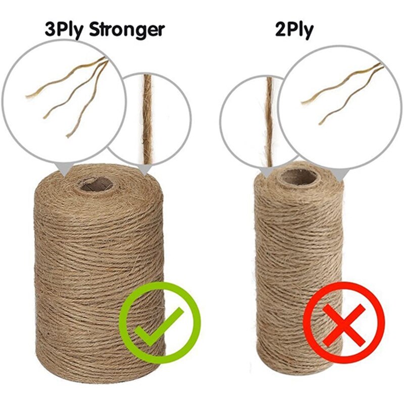200M/ Roll 2mm Jute Twine Natural Thick Brown Twine for Home Gardening Plant Picture Hanger Industrial Packing String