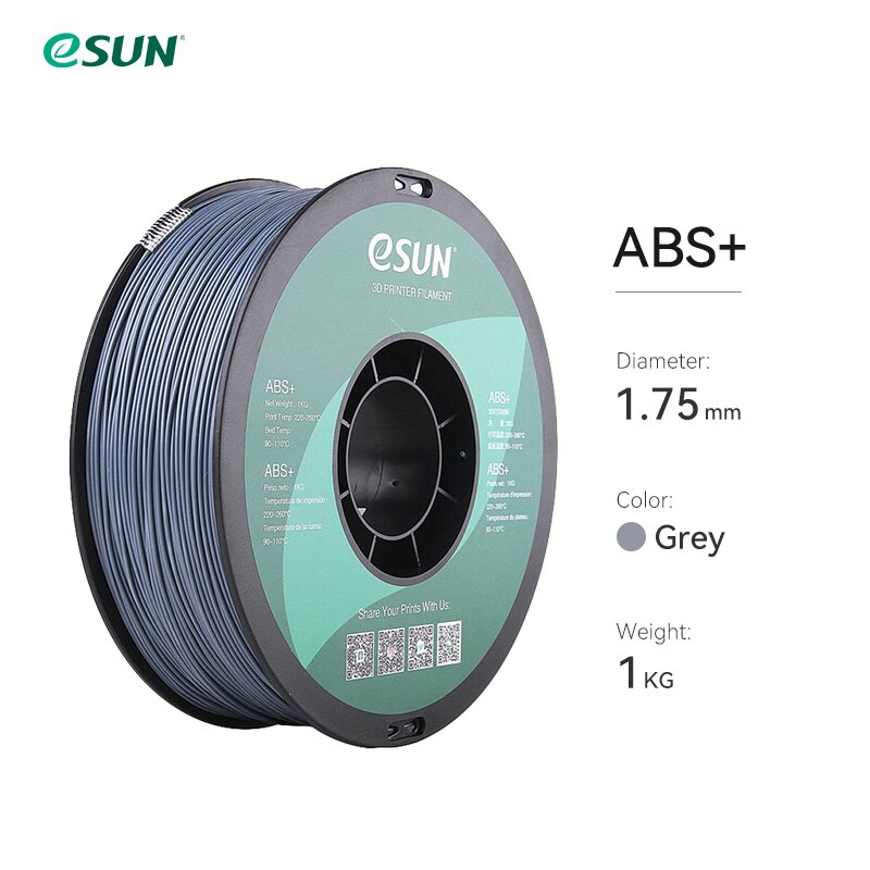 eSUN ABS+ Filament 1.75mm ABS Plus 3D Printer Filament Accuracy +/- 0.05mm 1KG 2.2 LBS Spool 3D Printing Material for 3D Printer: Gray