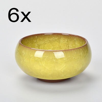 6 stk kung fu tekop sæt knitre glasur rejse kinesisk porcelæn tekop sæt keramisk keramik 30ml xmas: Gul