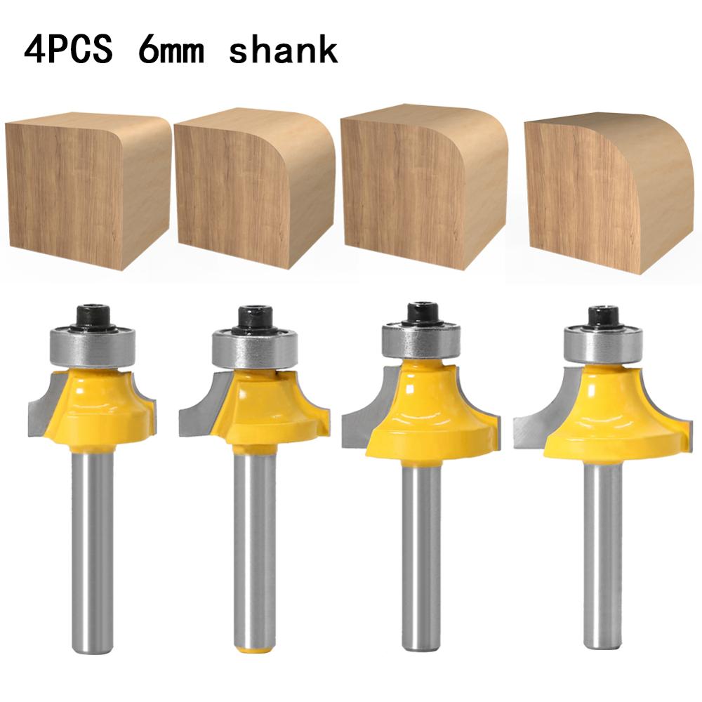 6mm shank Corner Round Over Router Bit with BearingMilling Cutter for Wood Woodwork Tungsten Carbide: 4PCS 6mm shank