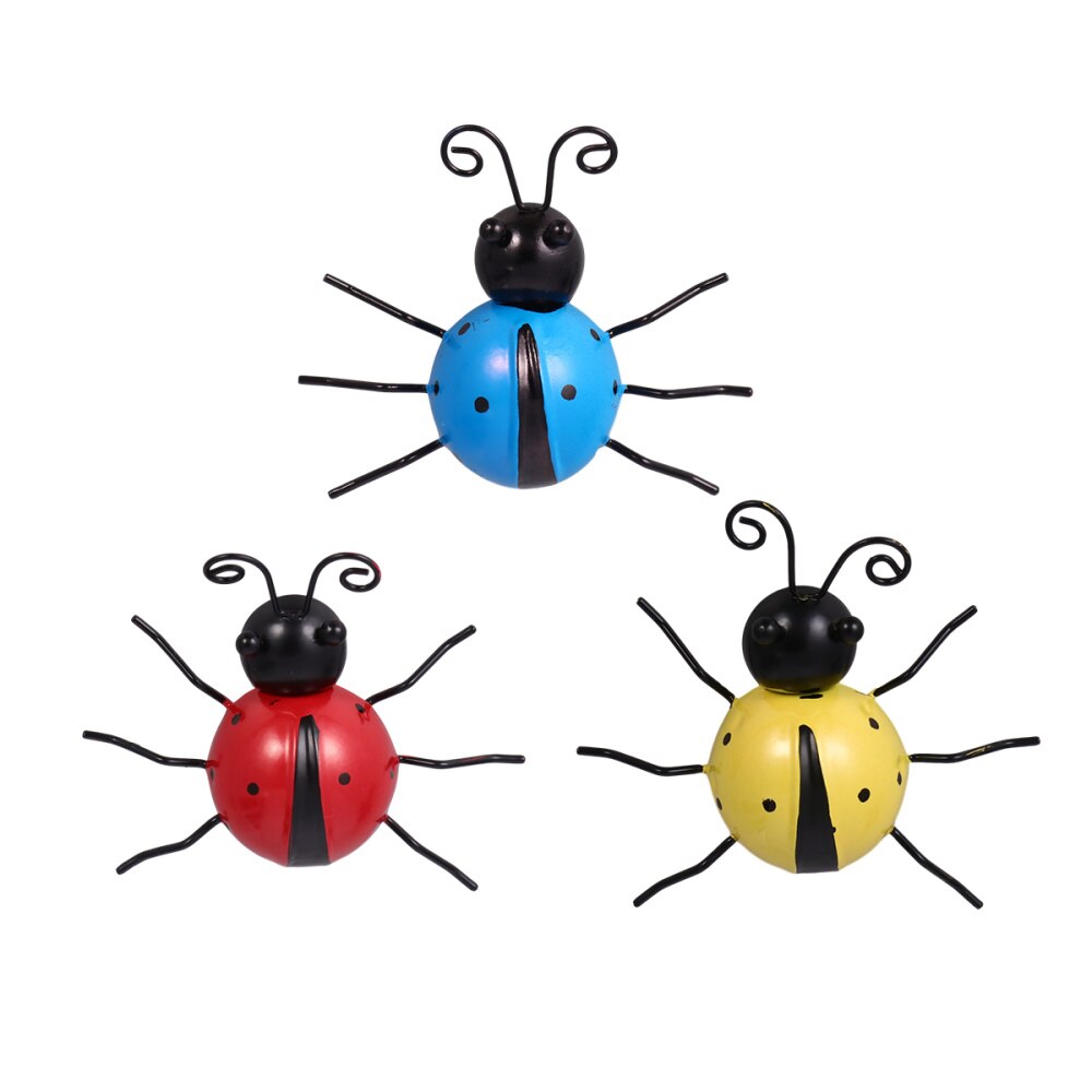 3PCS Insect Ladybugs Wall Decor Metal Iron Ornament Wall Art for Home Garden