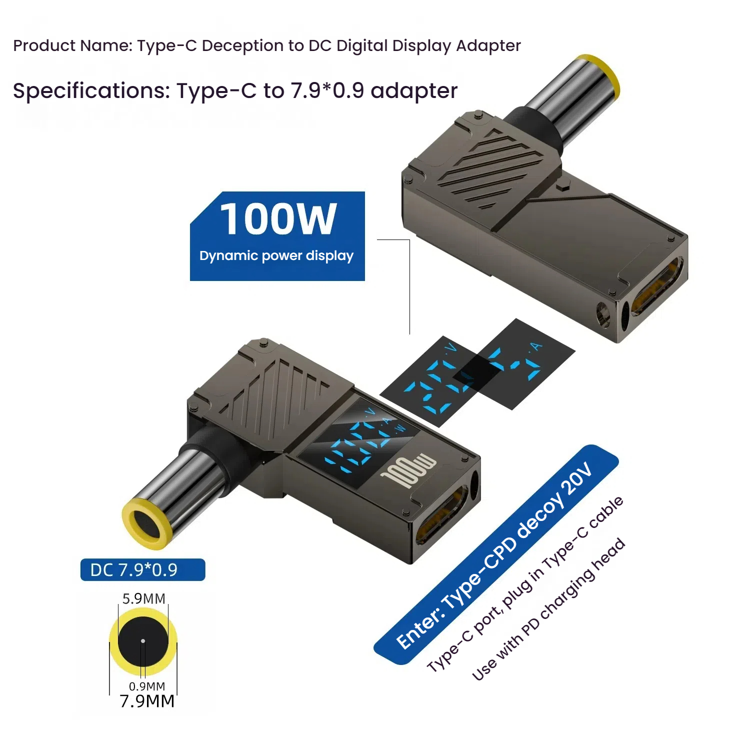 PD 100W Ładowarka do laptopa Adapter 5A 20V Złącze żeńskie Typ-C do DC Męskie Wtyczka Konwerter Do Lenovo/HP/DELL: Fuksja