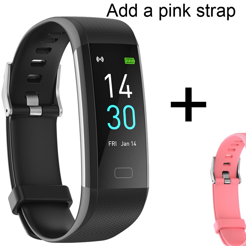 Reloj inteligente deportivo con Bluetooth para hombre y mujer, pulsera inteligente deportiva con monitor, seguidor Fitness de ritmo cardíaco, IP68: Add pink strap