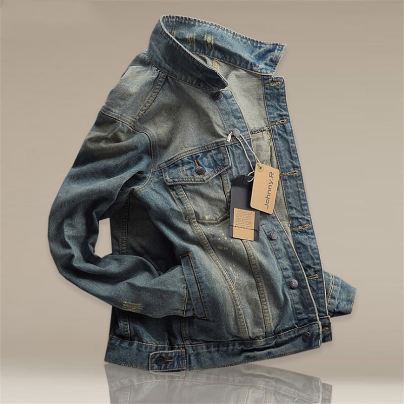 Net red Retro style jean jacket men denim jackets japanese streetwear Slim men jacket spring Handsome Damaged top coat jacket