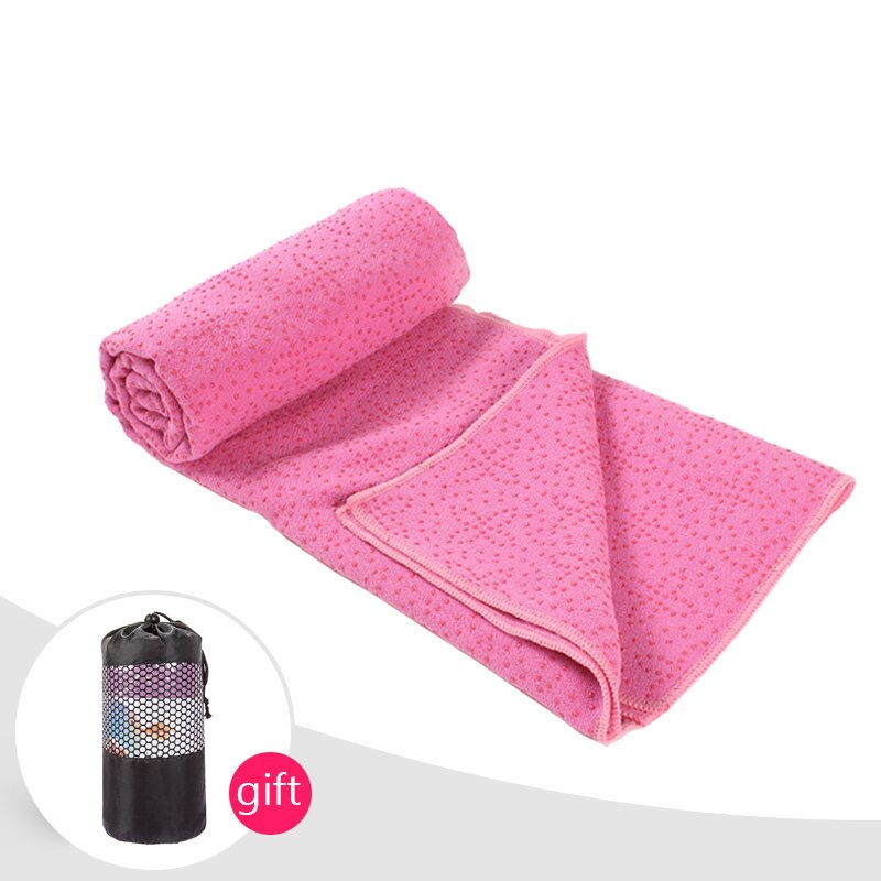 183*63cm mikrofiber yogamåttehåndklæde anti-sved skridsikker pilatesmåtteovertræk silikone pvc-prikker yoga tæppe med bærepose: Lyserød