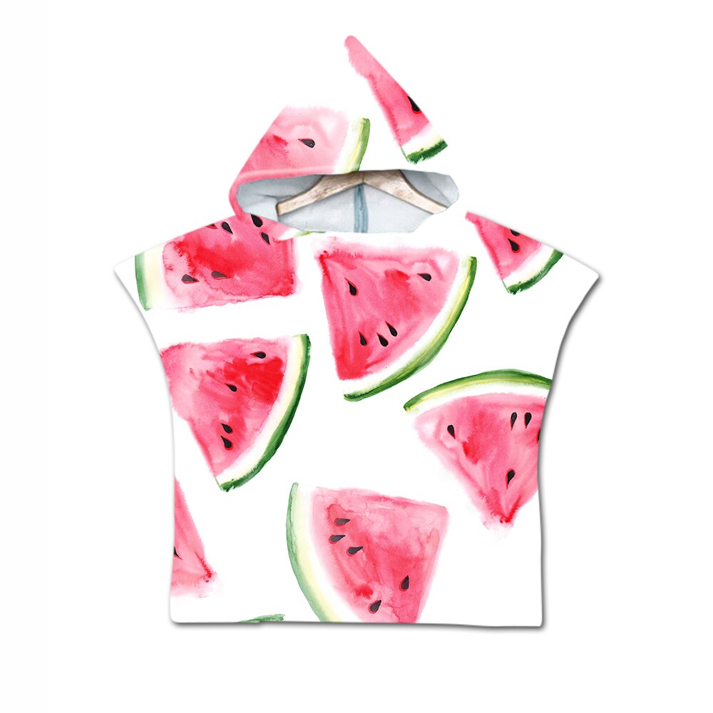 Novelty Zomer Fruit Watermeloen Gestreepte Zigzag Microfiber Baby Kids Hooded Swim Bad Strandlaken Poncho Cape