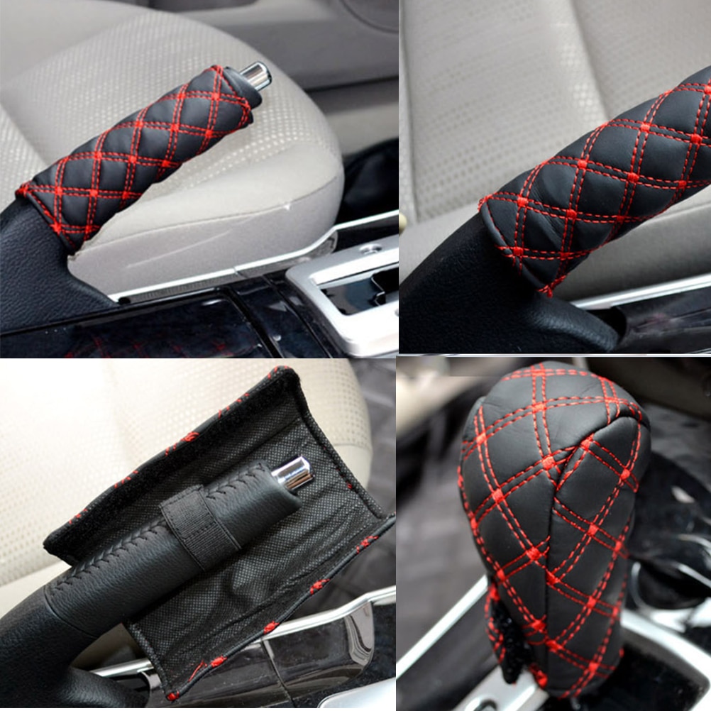 2 Pcs Diy Universal Grid Microfiber Auto Decoratie Gear Set Handrem Case Houder Protectors