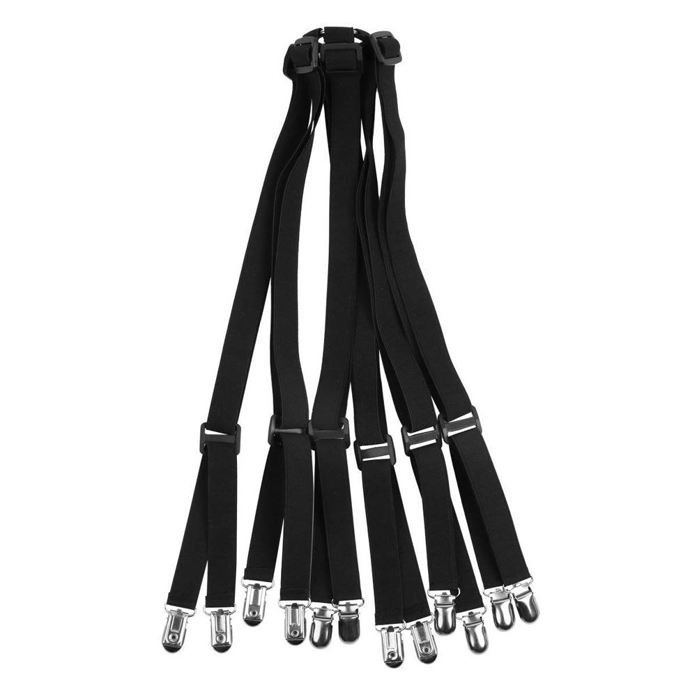 6 zijden Laken Houder Verstelbare 3 Manier Fasteners Elastische Bretels Anti-Slip Clips Voorzien Matrashoes, sofa Kussen: Black