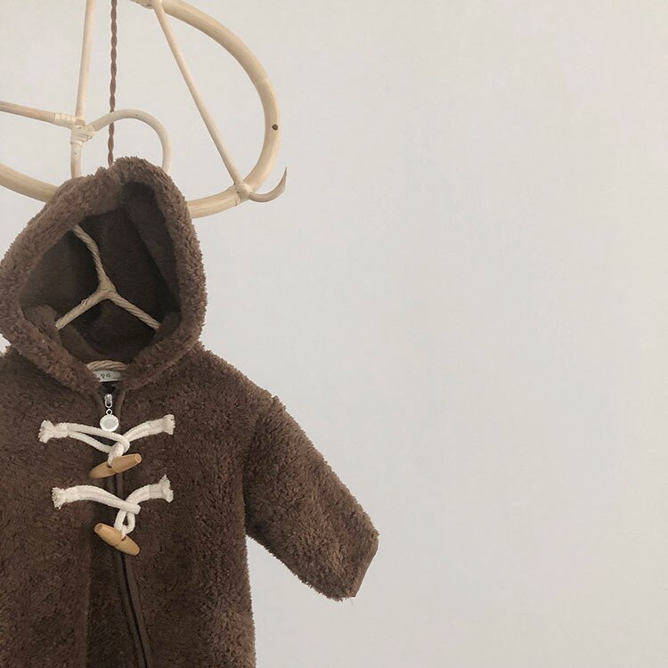 Autumn Winter Boys and Girls Regular Korean Style Cotton Kids Romper Warm, Hooded Collar, Long-Sleeved Zipper, Solid Color