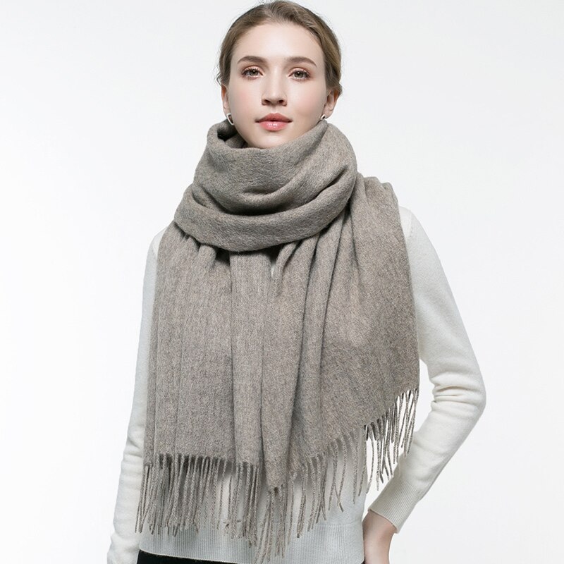 Efterår visne uld tørklæde kvinder tykkere varme echarpe wraps damer cashmere foulard femme solid kamel fine uld tørklæder