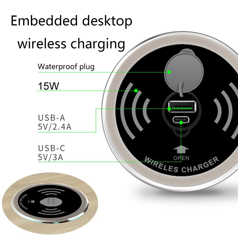 15w usb-c- und usb-a-schnellladegeräte, 3.0 integrierte qi-schnellladegeräte für desktop-geräte, integriertes ladegerät und markenprodukt