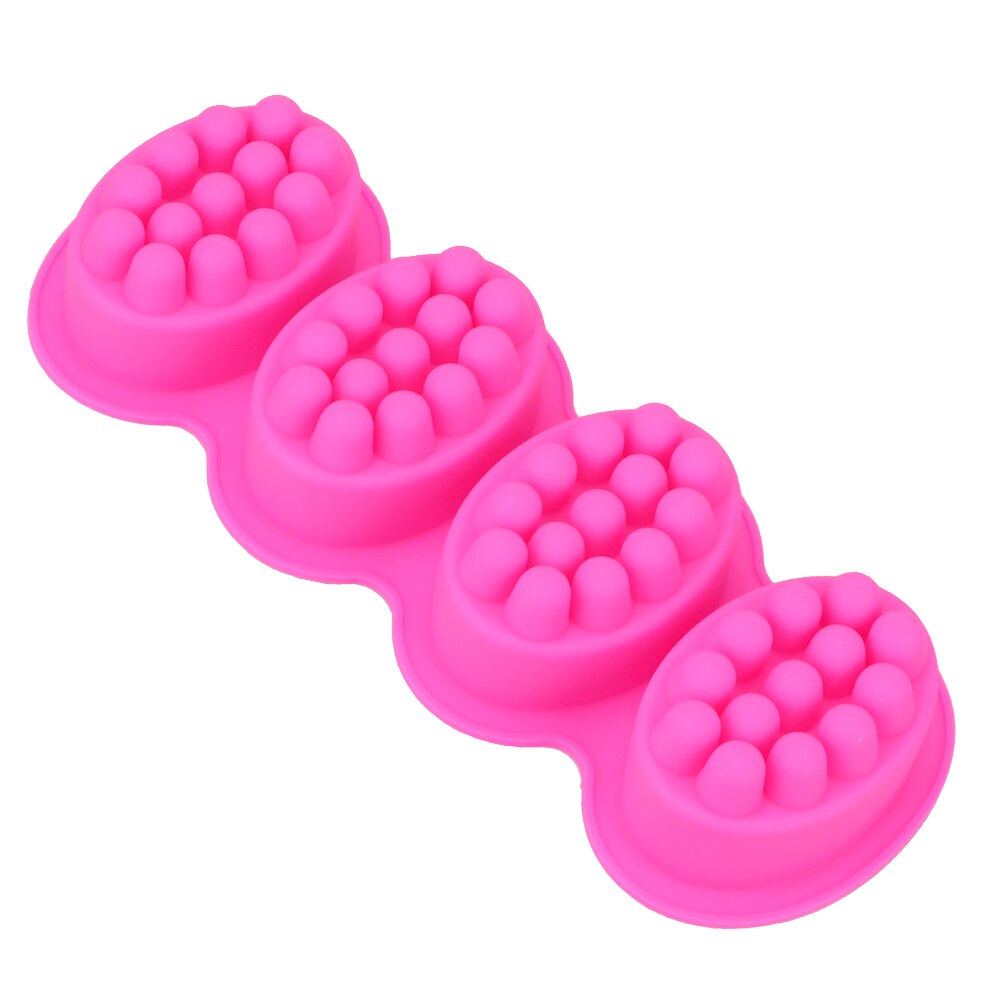 4 Cavity 3D Handmade Silicone Soap Mold Massage Soap Making Tools Resin Crafts Oval Soap Moulds: Rose Red