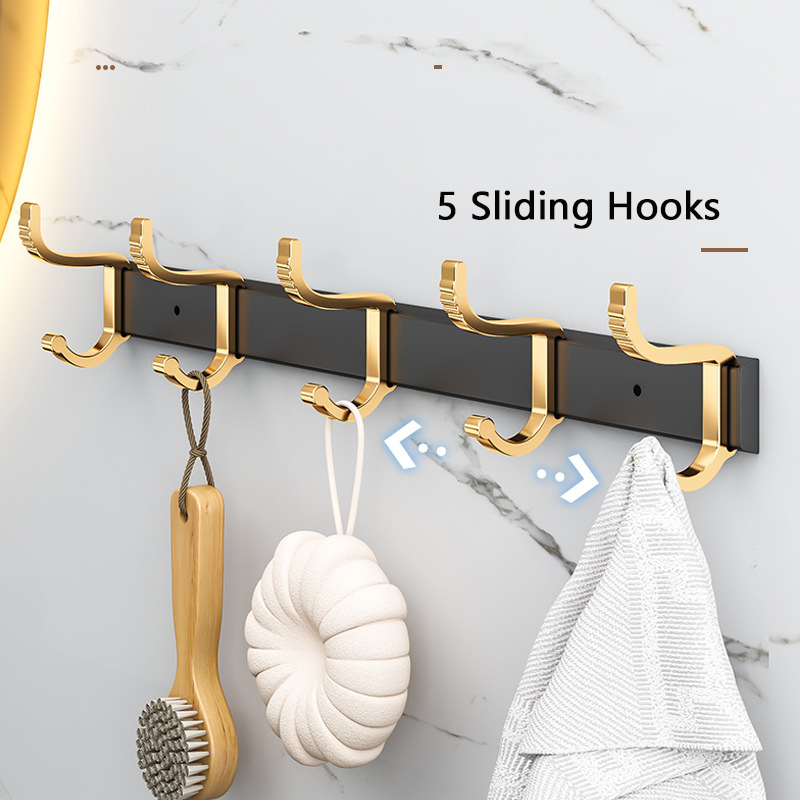 Sliding Hook Rack Wall Mounted Wall Hooks Coat Rack with 5 Sliding H... – Vicedeal