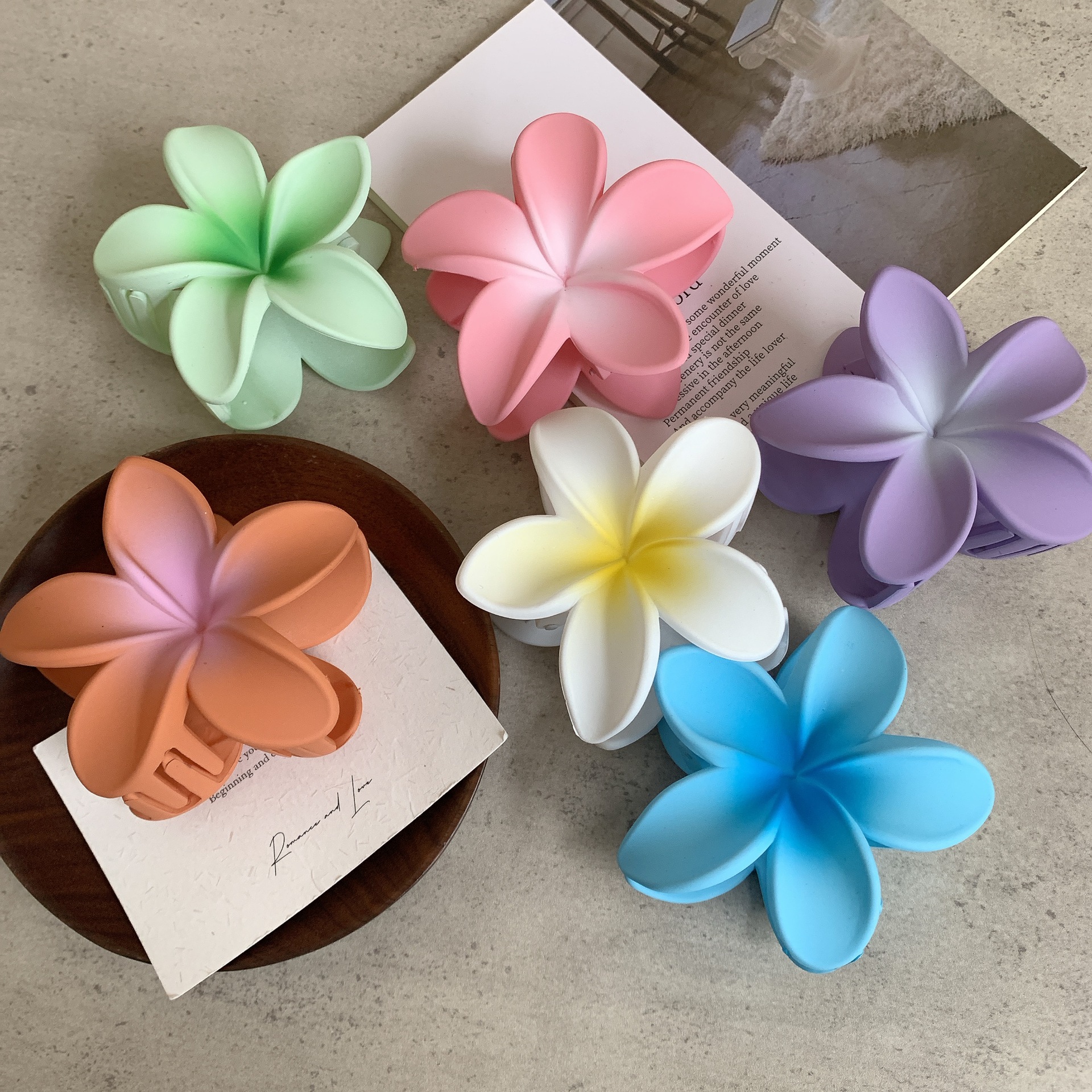 Pinza para el pelo con forma de flor de huevo esmerilado para mujer, pasadores de horquilla de tiburón, soporte para cola de caballo, accesorios para la cabeza Glamp para el pelo de playa y verano