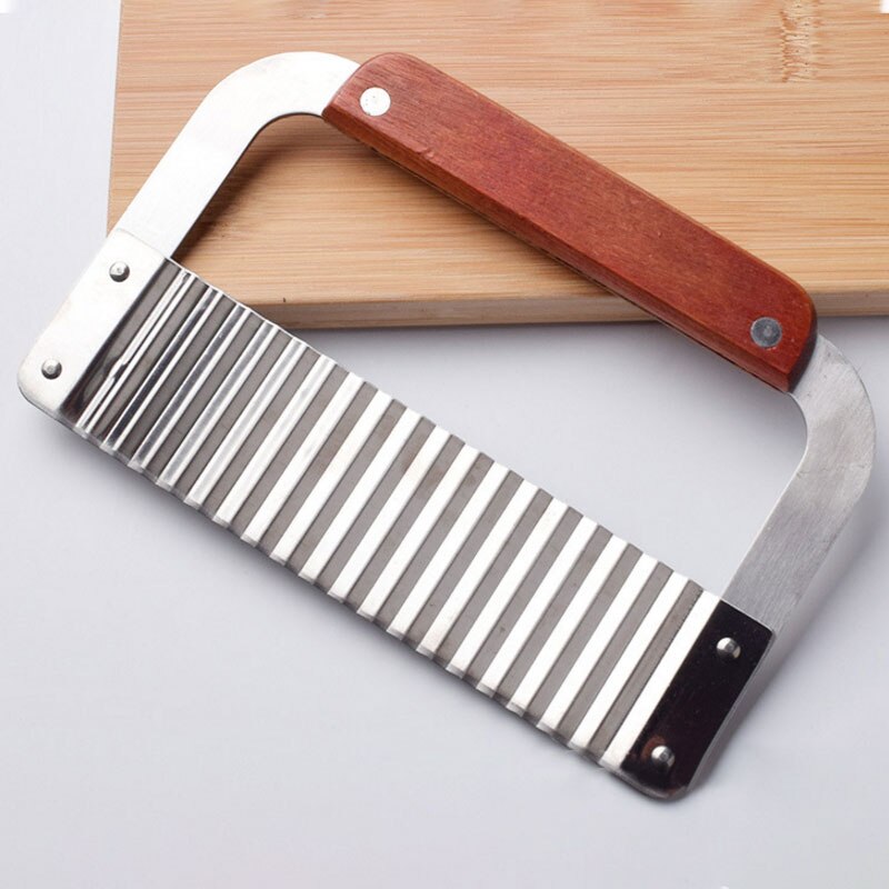 7-Inch Stainless Steel Potato Slicer Cutter International Wood Handle Serrator for Kitchen Vegetable Tool Slicer