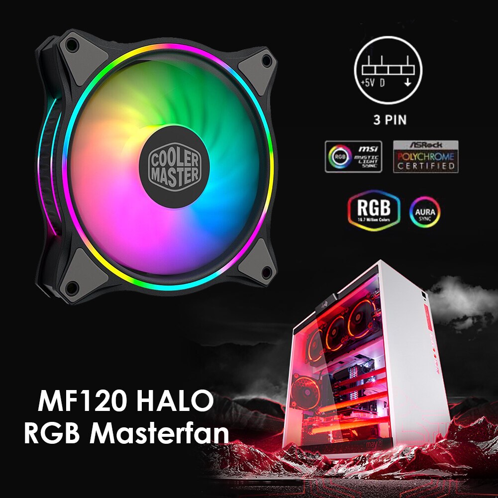 Cooler Master MF120 HALO 4-Pin PWM 3 Cooling Fans Case Chassis ARGB Radiator Computer Water Cooling System Waterblock