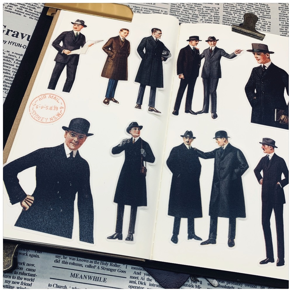 19 Stck Jahrgang Männer Gentleman Aufkleber freundlicher DIY Scrapbooking Album Tagebuch Handwerk Dekorative Aufkleber Paket DIY Fotoalben