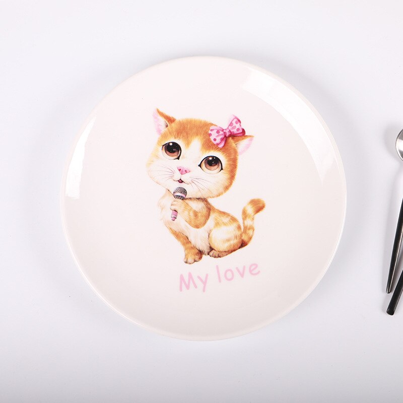 1 Piece ceramic cat dinner plates sets 8 inch dishes and plates sets steak cartoon tableware breakfast fruit tray: 4