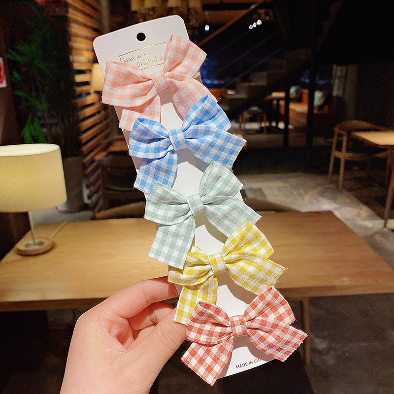 Horquillas de estrella con estampado de cuadros para niñas, pinzas para el pelo, diadema dulce, pasadores, accesorios de lazo de , 5 piezas por juego