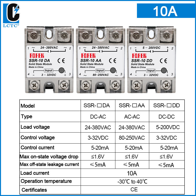 LCTC 1 stks Solid State Relais Eenfase Contactloze SSR DC Naar DC AC Naar AC DC Naar AC 24-380VAC 10A 25A 40A 50A 60A 80A 100A: S / Huidige Range 2