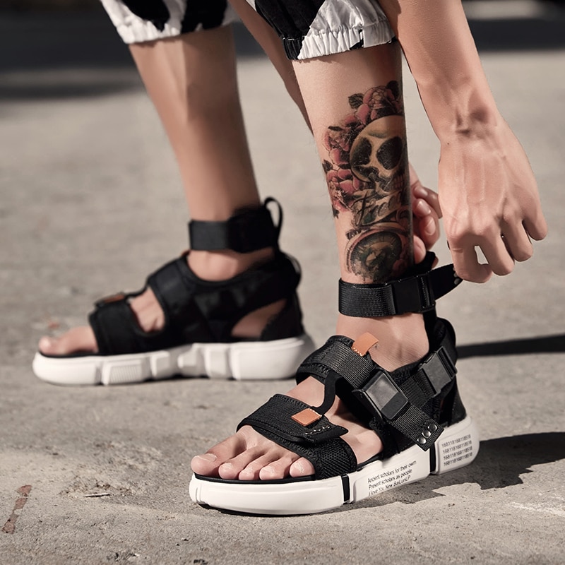 Sommer mænd sko gladiator sandaler åben tå platform strand sandaler støvler rom stil sort grå canvas sandaler