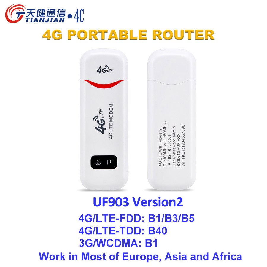 TIANJIE odblokowany router wi-fi LTE 3G/4G modem USB hotspot bezprzewodowy 4G karty Sim adapter WiFi kieszeń sim USB wifi w samochodzie sieci kij: UF903-2