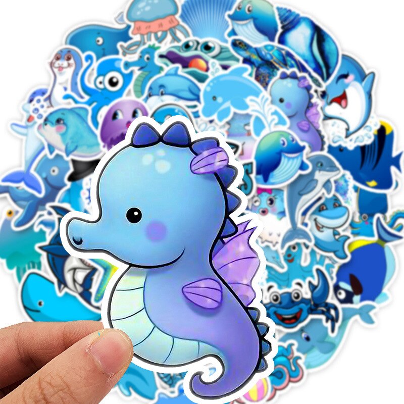49pcs/lset Waterproof Cute Cartoon Ocean Animals Stickers vinyl refrigerator Suitcase Decoration For MacBook/HP Laptop Decals