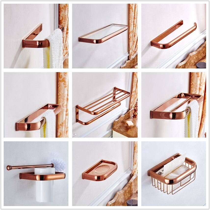thumbnail image 2 of DLL Luxury Rose Gold Copper Bathroom Accessories Set - Towel Bar, Bath Rack, Basket Ee022 2 of 6